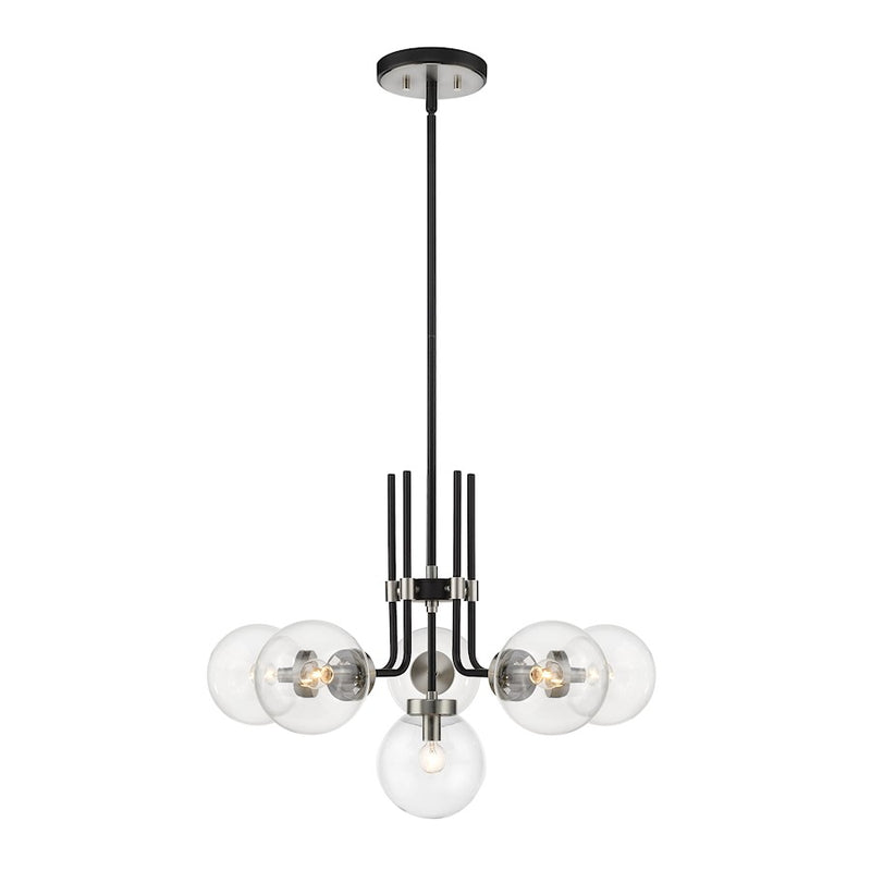 Z-Lite Parsons 6 Light Chandelier, Matte Black/Brushed Nickel/Clear