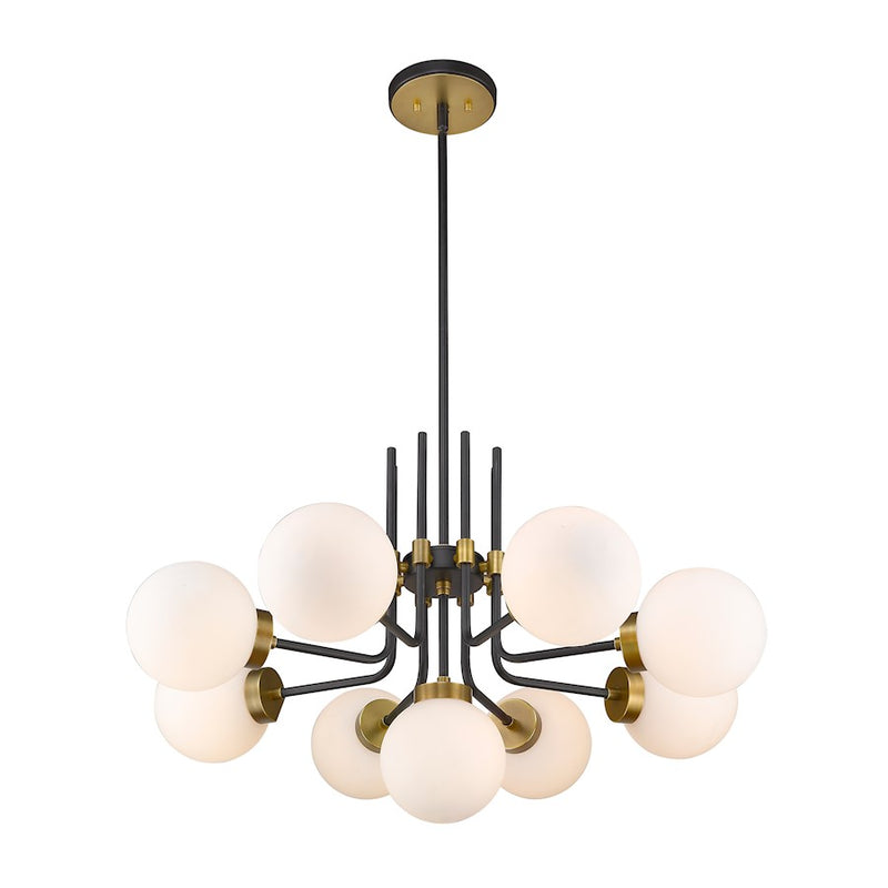 Z-Lite Parsons 9 Light 97.75" Chandelier, Black/Olde Brass/Opal