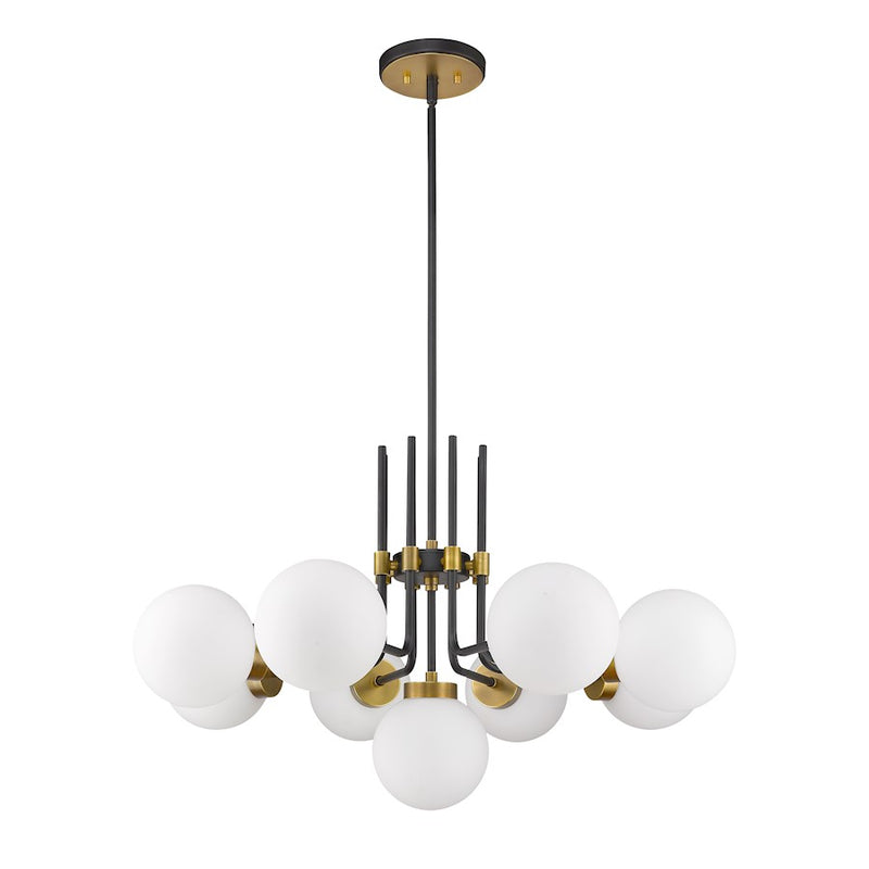 Z-Lite Parsons 9 Light 97.75" Chandelier, Black/Olde Brass/Opal