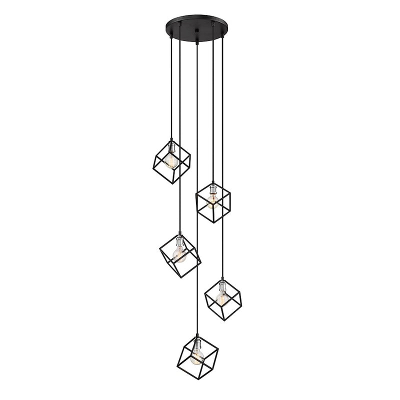 Z-Lite Vertical 5 Light 11" Pendant, Matte Black/Brushed Nickel -478-5MB-BN