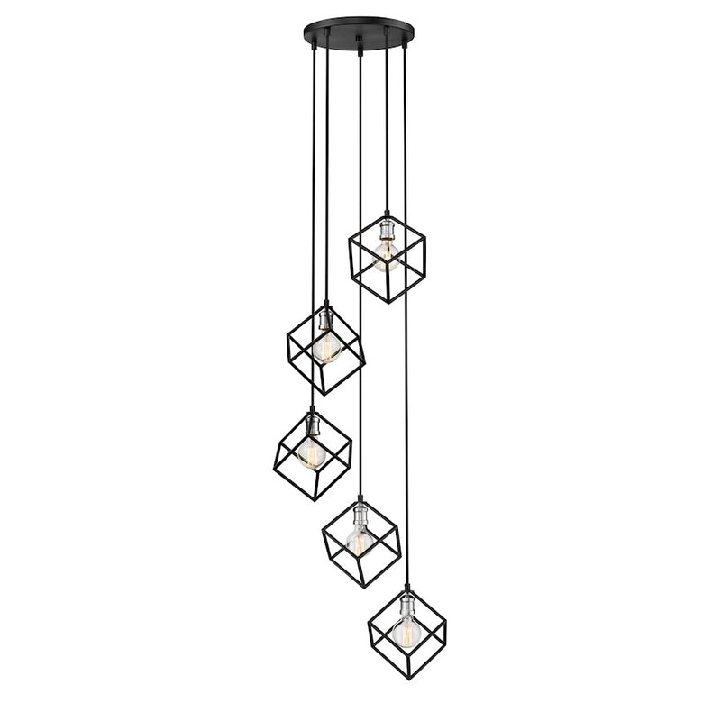 Z-Lite Vertical 5 Light 11" Pendant, Matte Black/Brushed Nickel -478-5MB-BN