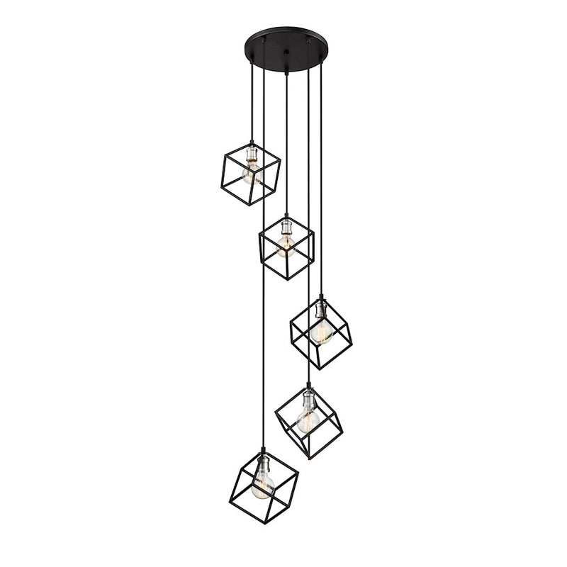 Z-Lite Vertical 5 Light 11" Pendant, Matte Black/Brushed Nickel -478-5MB-BN