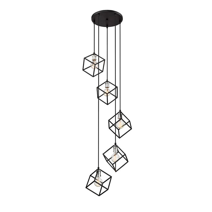 Z-Lite Vertical 5 Light 11" Pendant, Matte Black/Brushed Nickel -478-5MB-BN