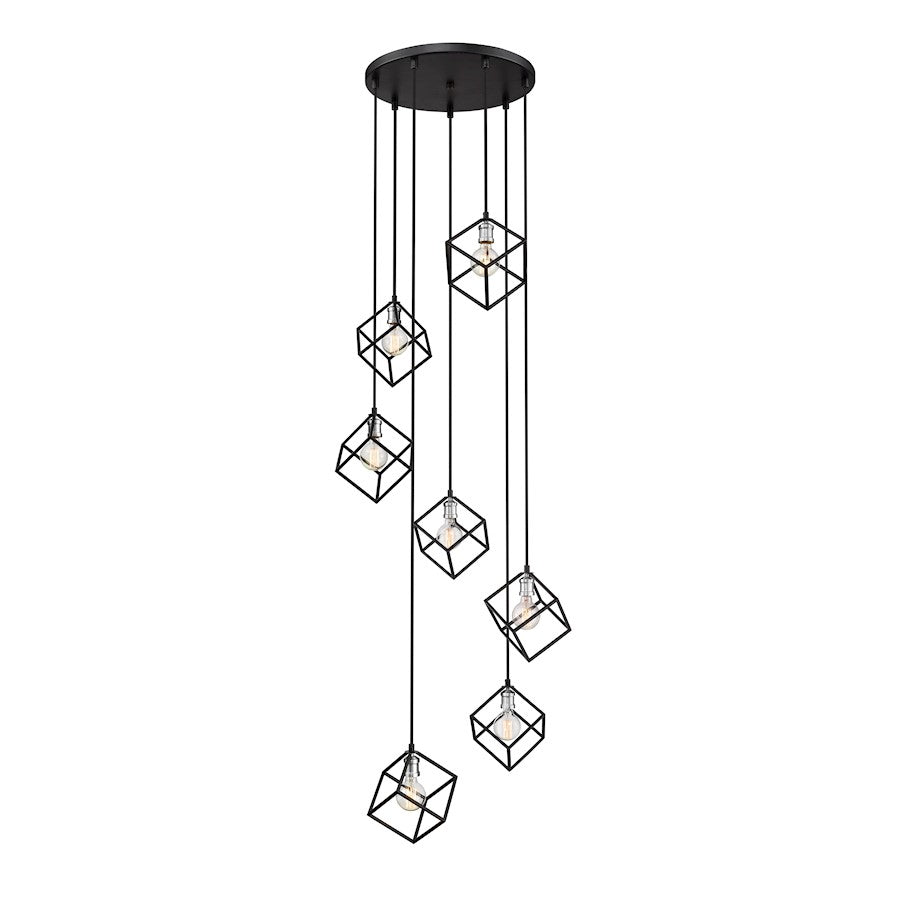 Z-Lite Vertical 7 Light 11" Pendant, Matte Black/Brushed Nickel -478-7MB-BN