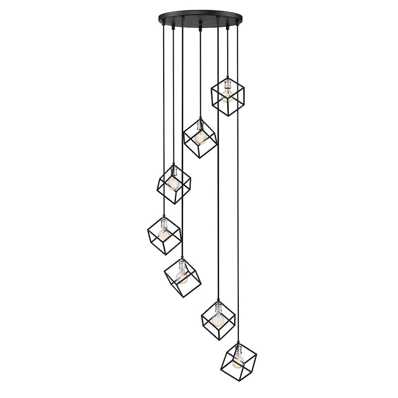 Z-Lite Vertical 7 Light 11" Pendant, Matte Black/Brushed Nickel -478-7MB-BN