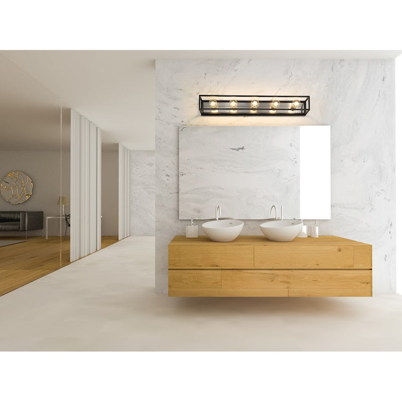 Z-Lite Kube 5 Light Vanity, Matte Black/Brushed Nickel