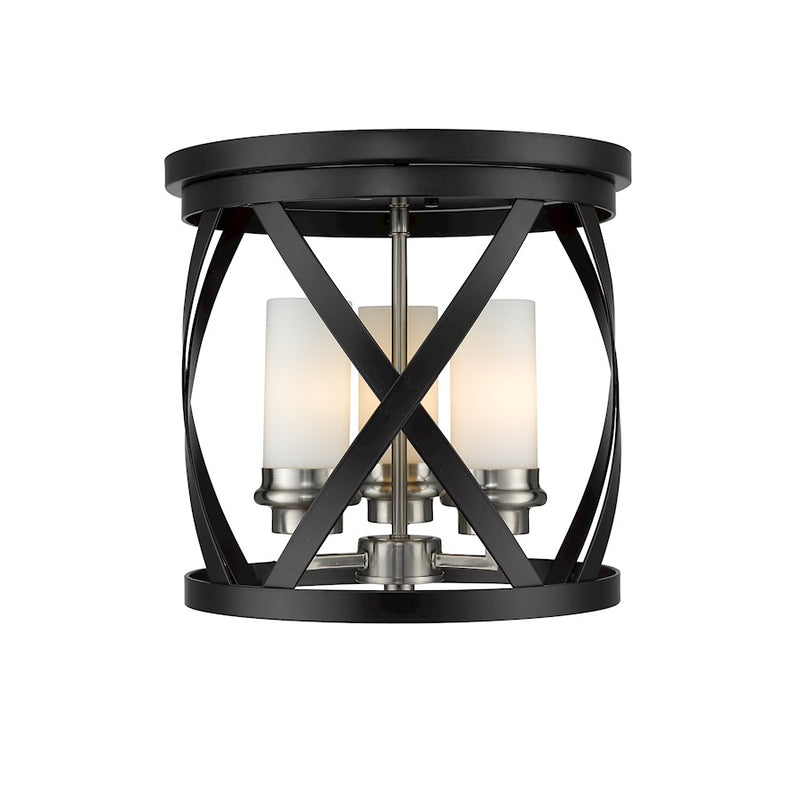 Z-Lite Malcalester 3 Light 12" Flush, Black/Brushed Nickel, Whte - 481F13-MB-BN