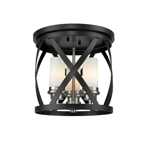 Z-Lite Malcalester 3 Light 12" Flush, Black/Brushed Nickel/White