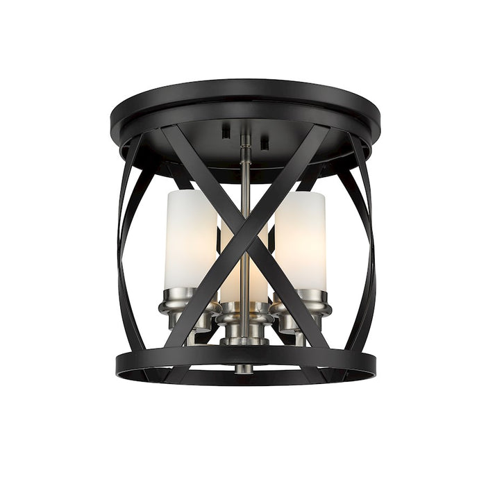 Z-Lite Malcalester 3 Light 12" Flush, Black/Brushed Nickel/White