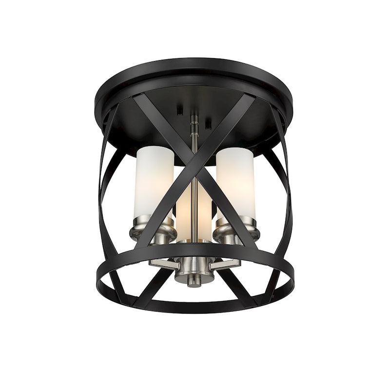Z-Lite Malcalester 3 Light 12" Flush, Black/Brushed Nickel/White