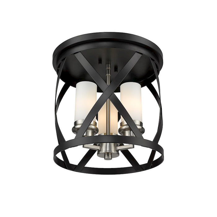 Z-Lite Malcalester 3 Light 12" Flush, Black/Brushed Nickel/White