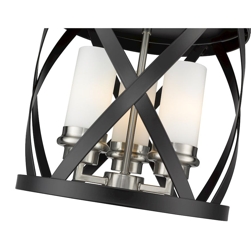Z-Lite Malcalester 3 Light 12" Flush, Black/Brushed Nickel/White