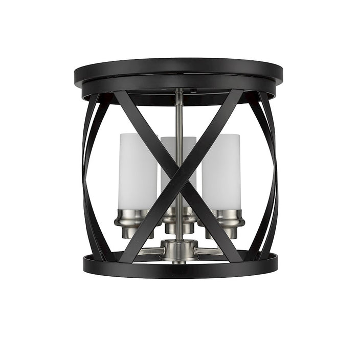 Z-Lite Malcalester 3 Light 12" Flush, Black/Brushed Nickel/White