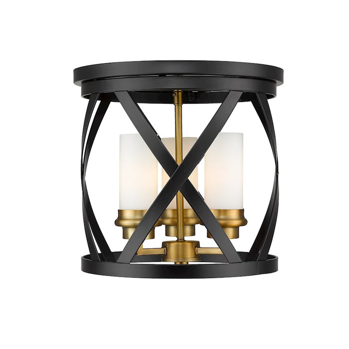 Z-Lite Malcalester 3 Light 12" Flush, Black/Olde Brass, Whte - 481F13-MB-OBR