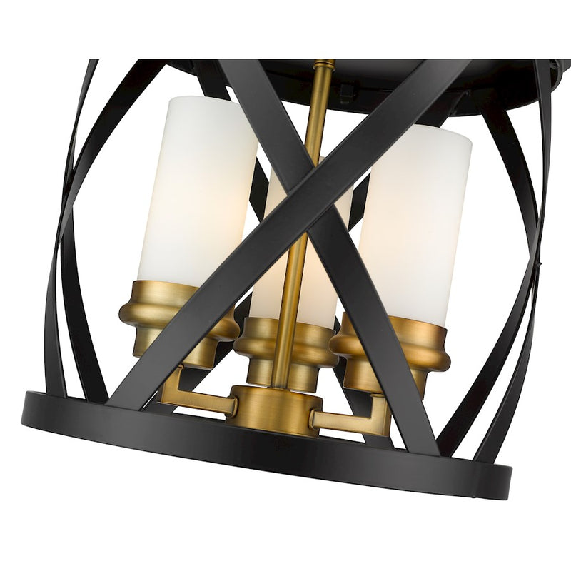 Z-Lite Malcalester 3 Light 12" Flush, Black/Olde Brass/White