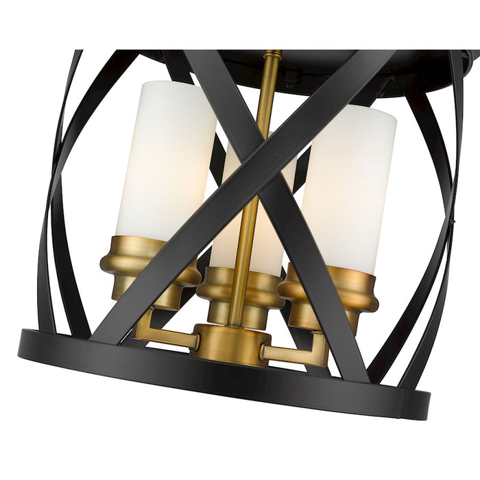 Z-Lite Malcalester 3 Light 12" Flush, Black/Olde Brass/White