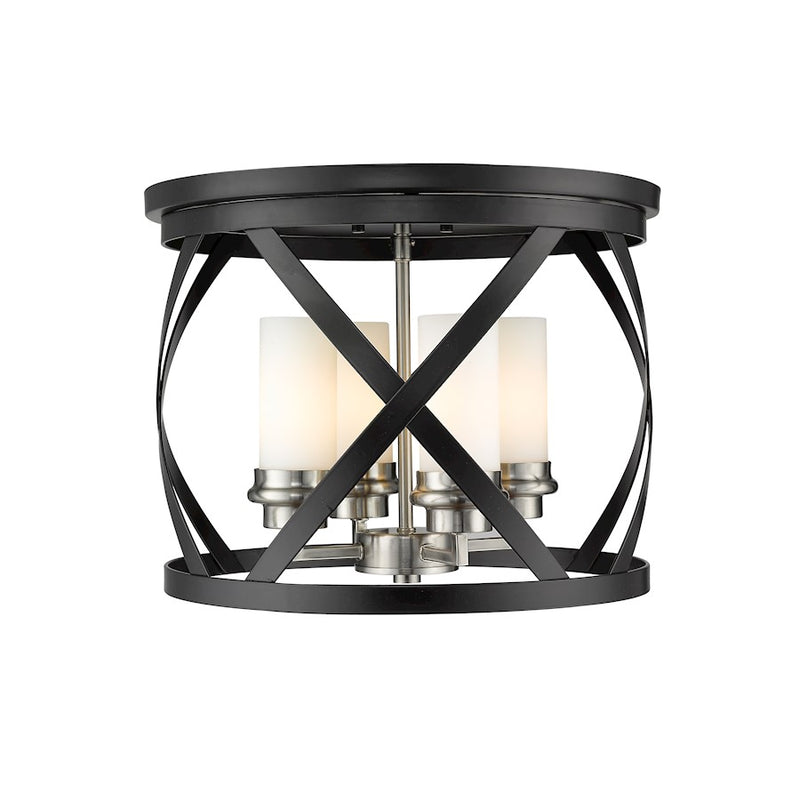 Z-Lite Malcalester 4 Light 12" Flush, Black/Brushed Nickel, Whte - 481F16-MB-BN