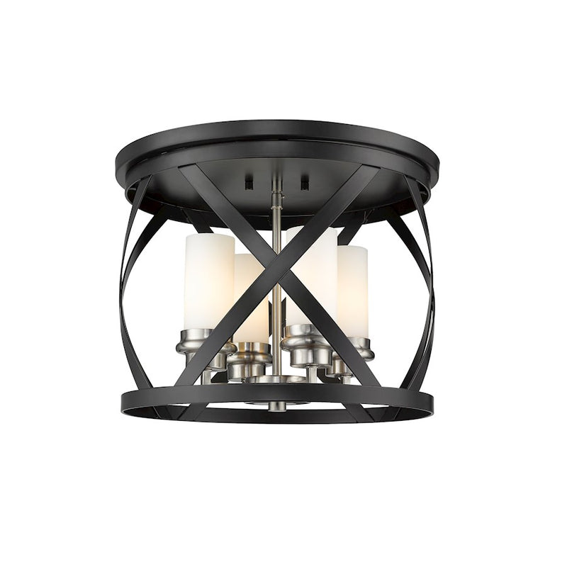 Z-Lite Malcalester 4 Light 12" Flush, Black/Brushed Nickel/White