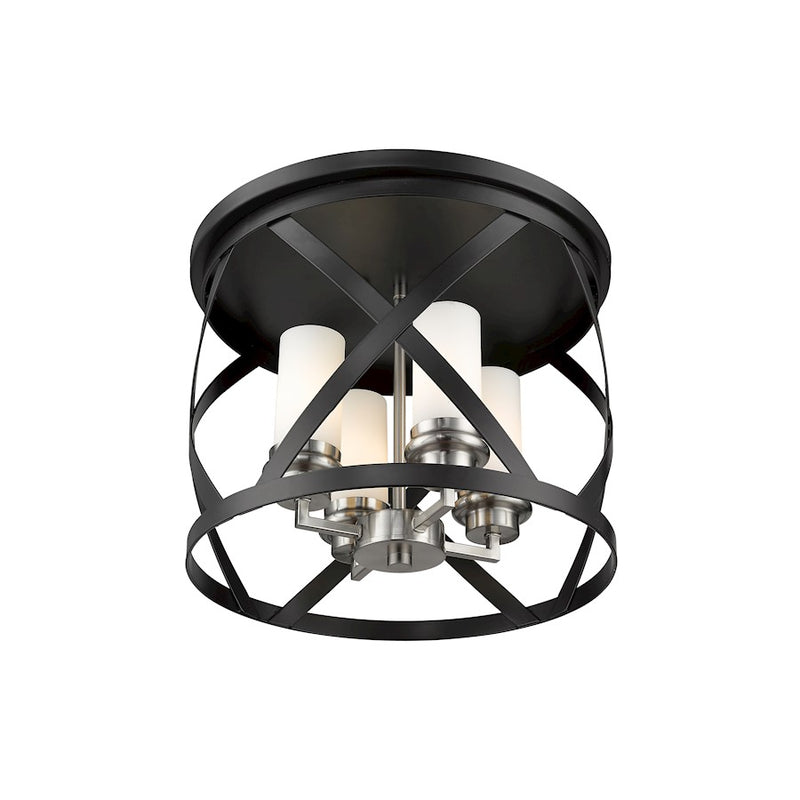 Z-Lite Malcalester 4 Light 12" Flush, Black/Brushed Nickel/White