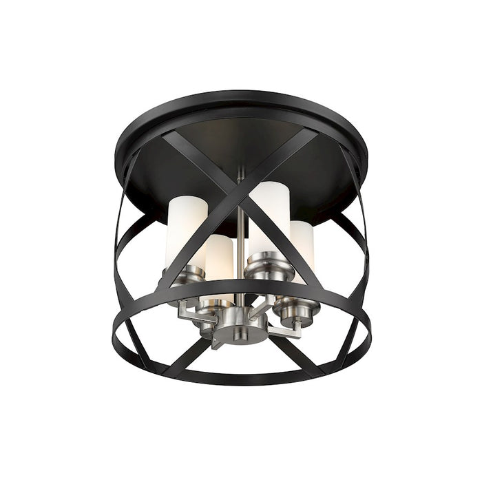 Z-Lite Malcalester 4 Light 12" Flush, Black/Brushed Nickel/White