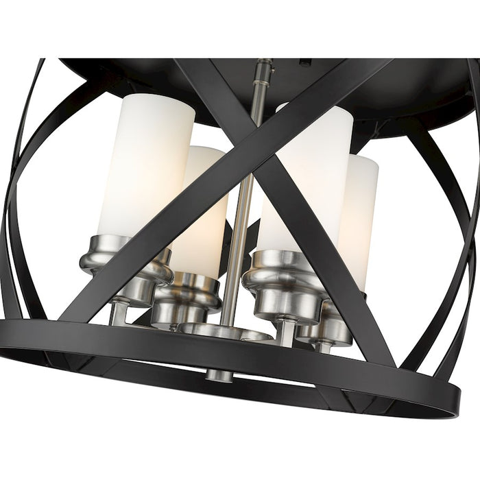 Z-Lite Malcalester 4 Light 12" Flush, Black/Brushed Nickel/White