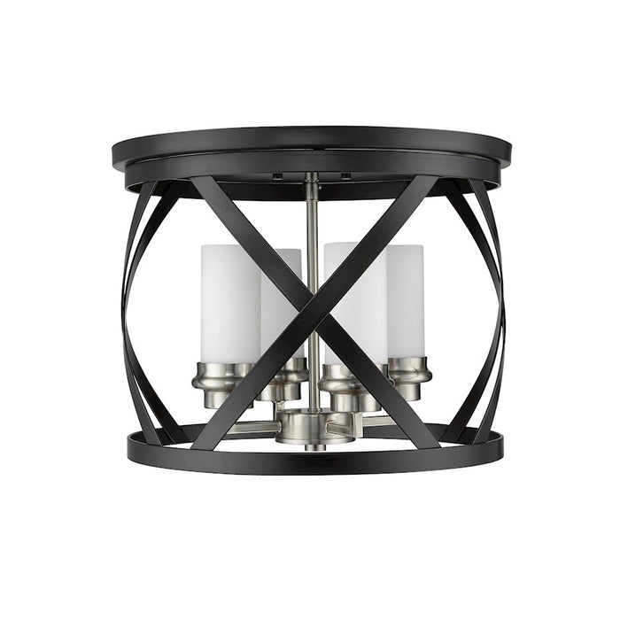 Z-Lite Malcalester 4 Light 12" Flush, Black/Brushed Nickel/White