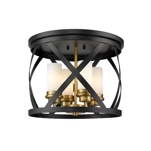 Z-Lite Malcalester 4 Light 12" Flush, Black/Olde Brass/White