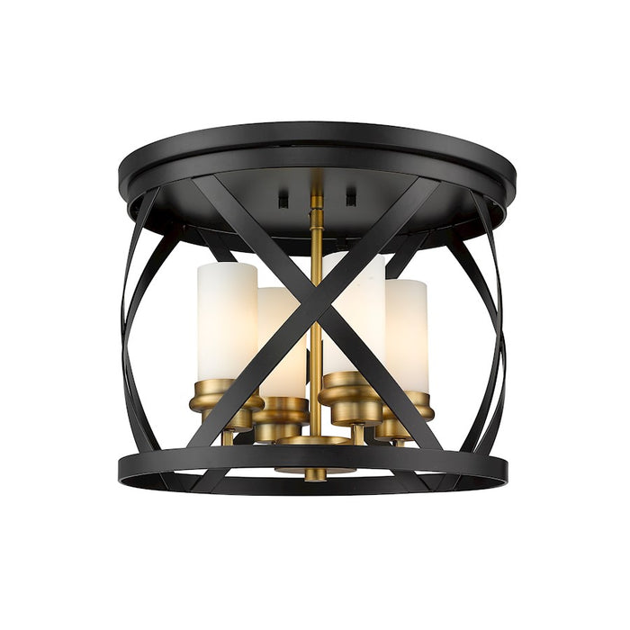 Z-Lite Malcalester 4 Light 12" Flush, Black/Olde Brass/White