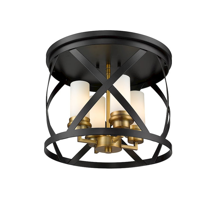 Z-Lite Malcalester 4 Light 12" Flush, Black/Olde Brass/White