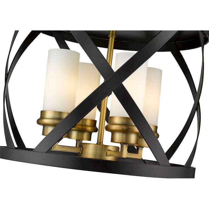 Z-Lite Malcalester 4 Light 12" Flush, Black/Olde Brass/White