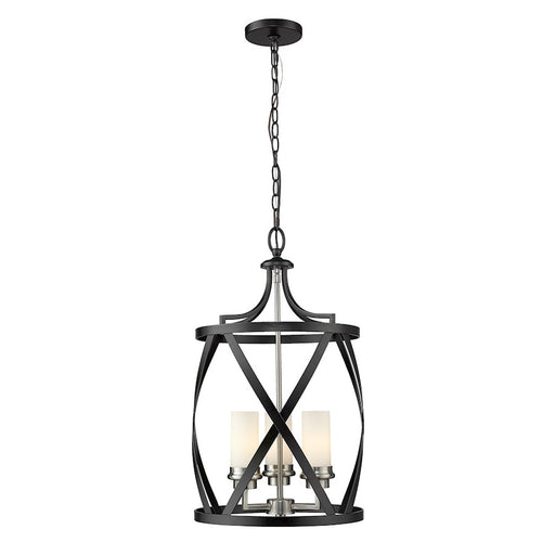 Z-Lite Malcalester 3 Light 25" Pendant, Black/Nickel, Whte - 481P14-MB-BN