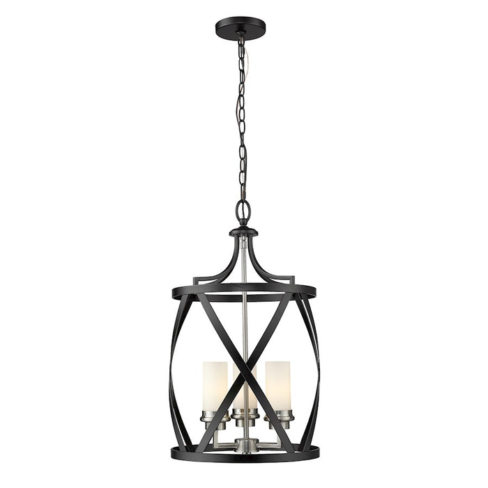 Z-Lite Malcalester 3 Light 25" Pendant, Black/Nickel, Whte - 481P14-MB-BN
