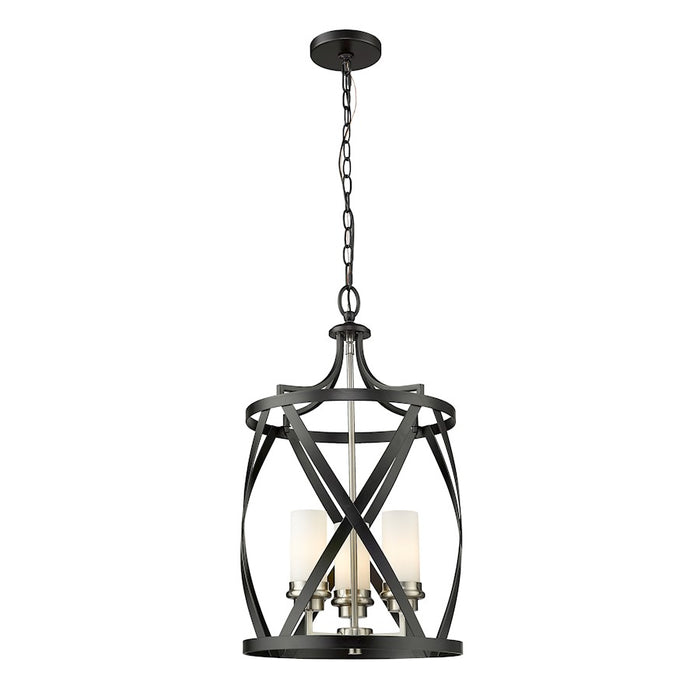 Z-Lite Malcalester 3 Light 25" Pendant, Black/Nickel/White