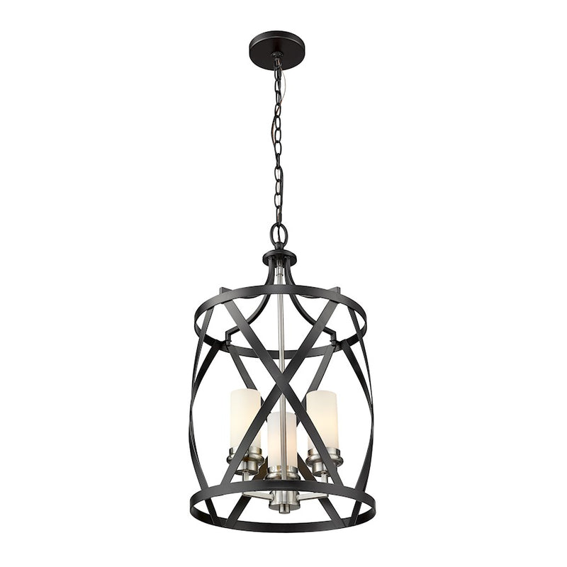 Z-Lite Malcalester 3 Light 25" Pendant, Black/Nickel/White