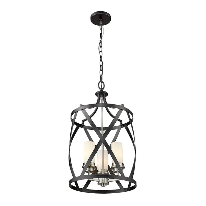 Z-Lite Malcalester 3 Light 25" Pendant, Black/Nickel/White