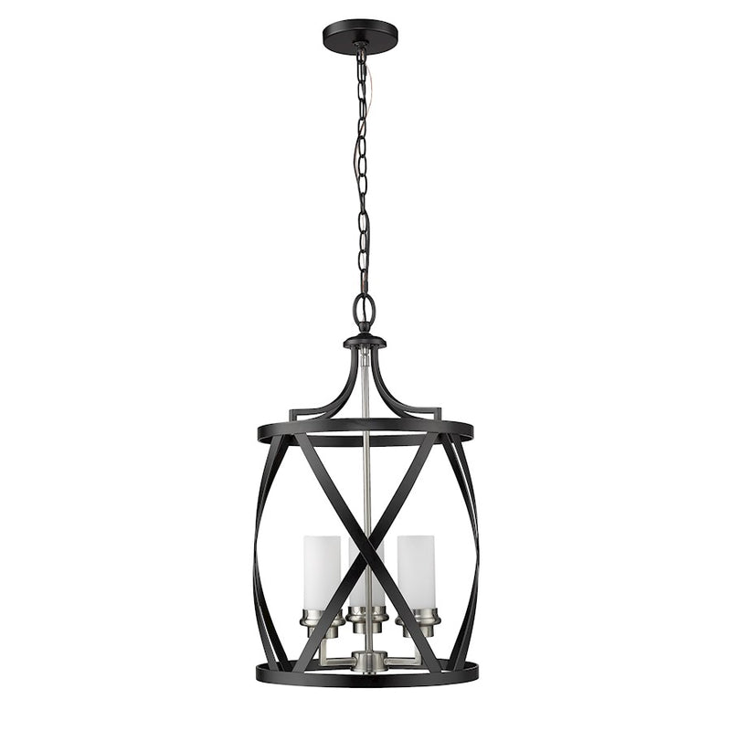 Z-Lite Malcalester 3 Light 25" Pendant, Black/Nickel/White