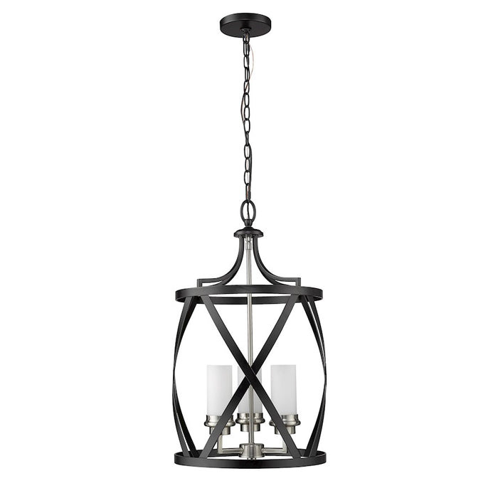 Z-Lite Malcalester 3 Light 25" Pendant, Black/Nickel/White