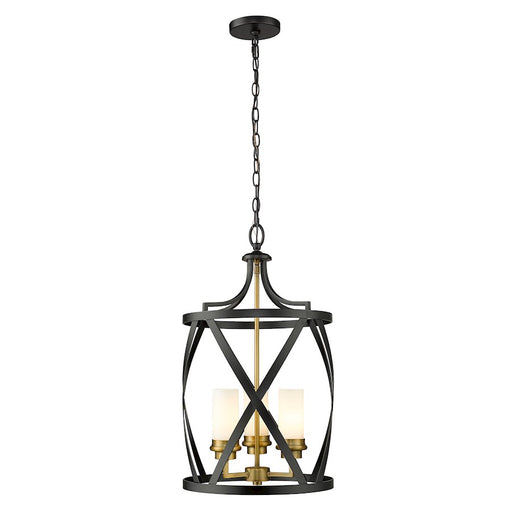 Z-Lite Malcalester 3 Light 25" Pendant, Black/Olde Brass, Whte - 481P14-MB-OBR