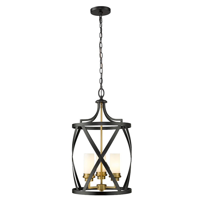Z-Lite Malcalester 3 Light 25" Pendant, Black/Olde Brass, Whte - 481P14-MB-OBR