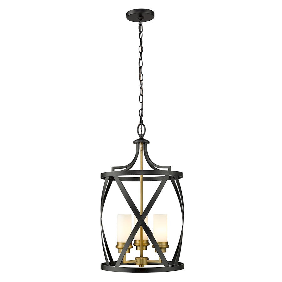 Z-Lite Malcalester 3 Light 25" Pendant, Black/Olde Brass, Whte - 481P14-MB-OBR