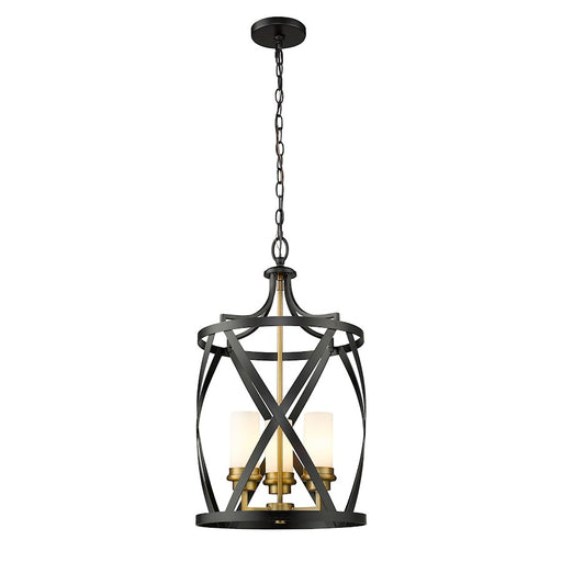 Z-Lite Malcalester 3 Light 25" Pendant, Black/Olde Brass/White