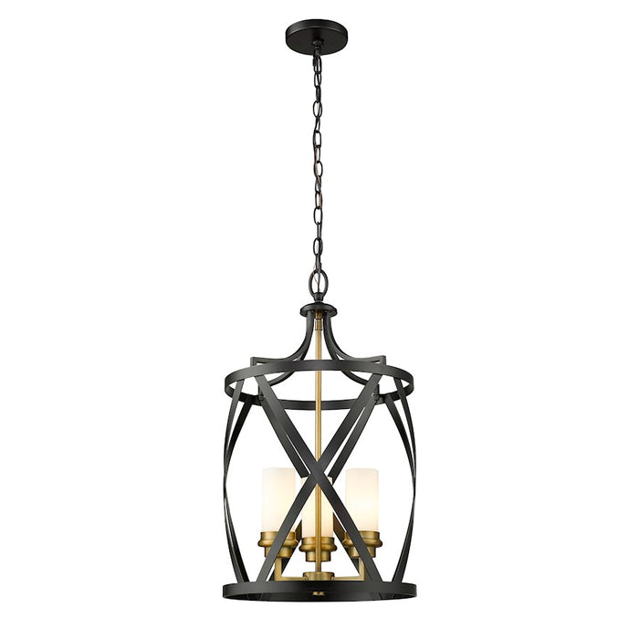 Z-Lite Malcalester 3 Light 25" Pendant, Black/Olde Brass/White