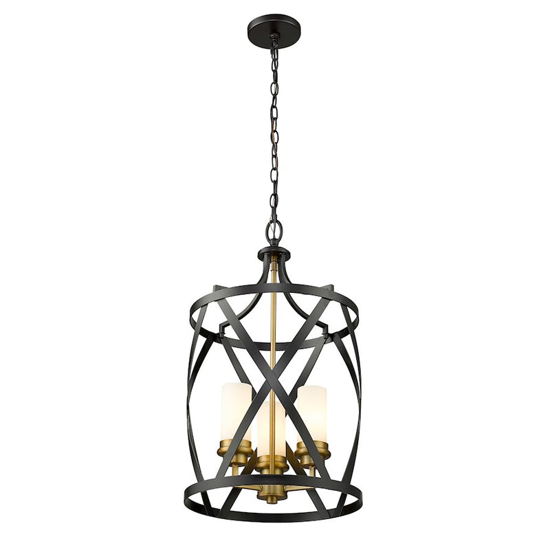 Z-Lite Malcalester 3 Light 25" Pendant, Black/Olde Brass/White