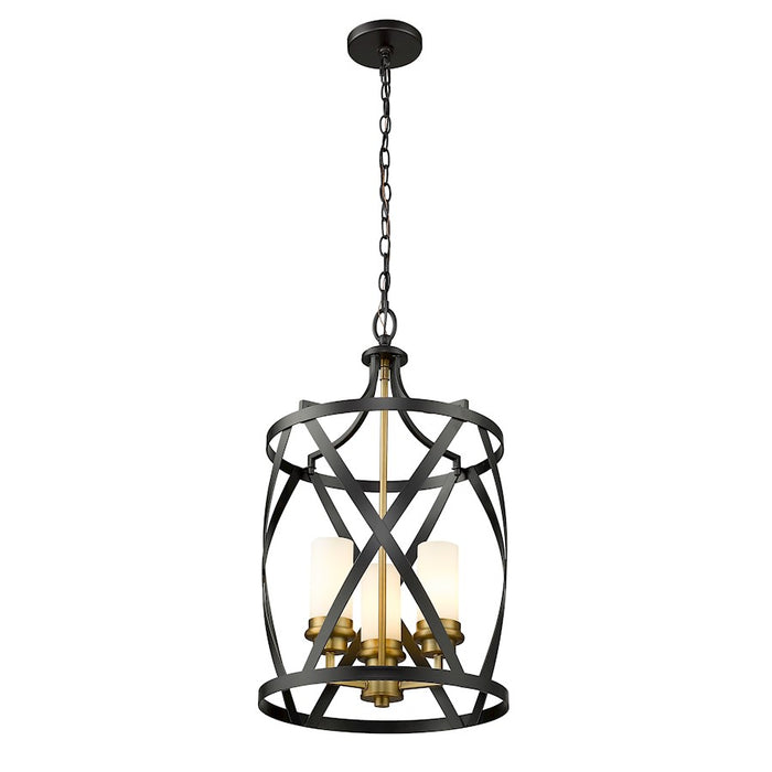 Z-Lite Malcalester 3 Light 25" Pendant, Black/Olde Brass/White
