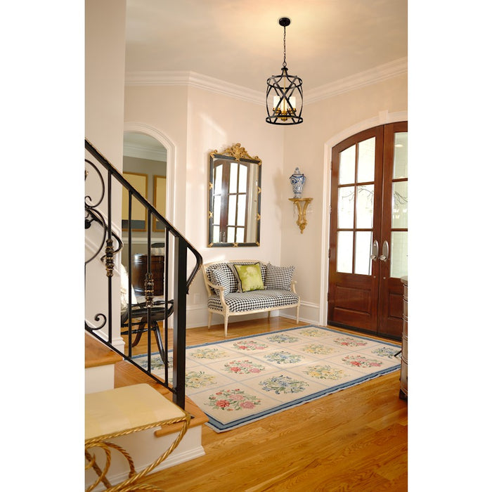 Z-Lite Malcalester 3 Light 25" Pendant, Black/Olde Brass/White