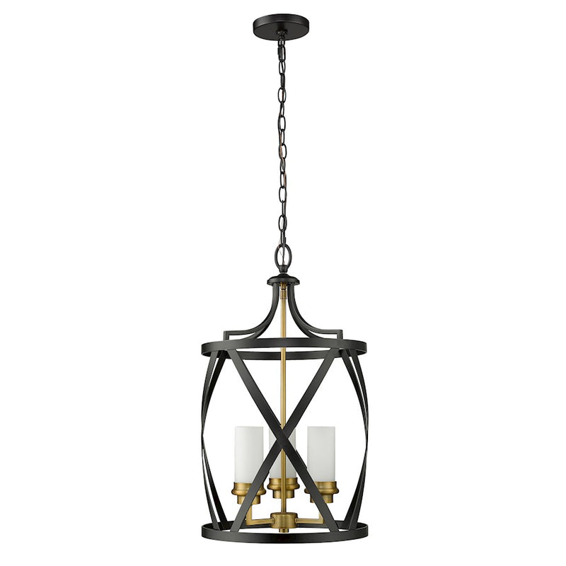 Z-Lite Malcalester 3 Light 25" Pendant, Black/Olde Brass/White
