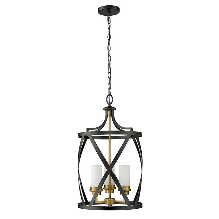 Z-Lite Malcalester 3 Light 25" Pendant, Black/Olde Brass/White