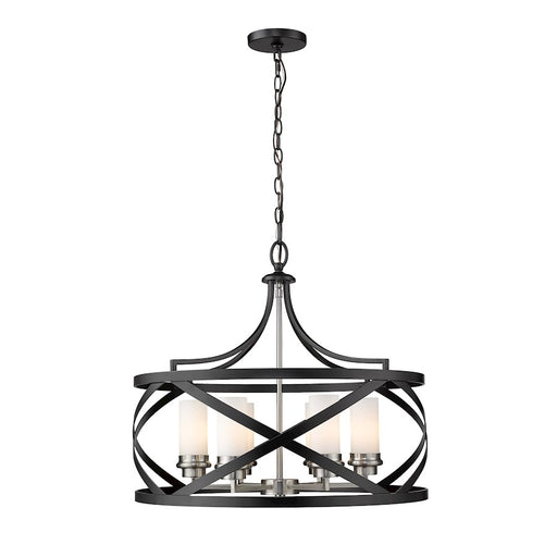 Z-Lite Malcalester 6 Light 21" Pendant, Black/Brushed Nickel, White - 481P24-MB-BN