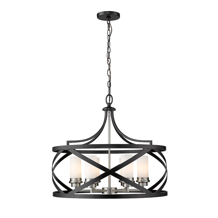 Z-Lite Malcalester 6 Light 21" Pendant, Black/Brushed Nickel, White - 481P24-MB-BN