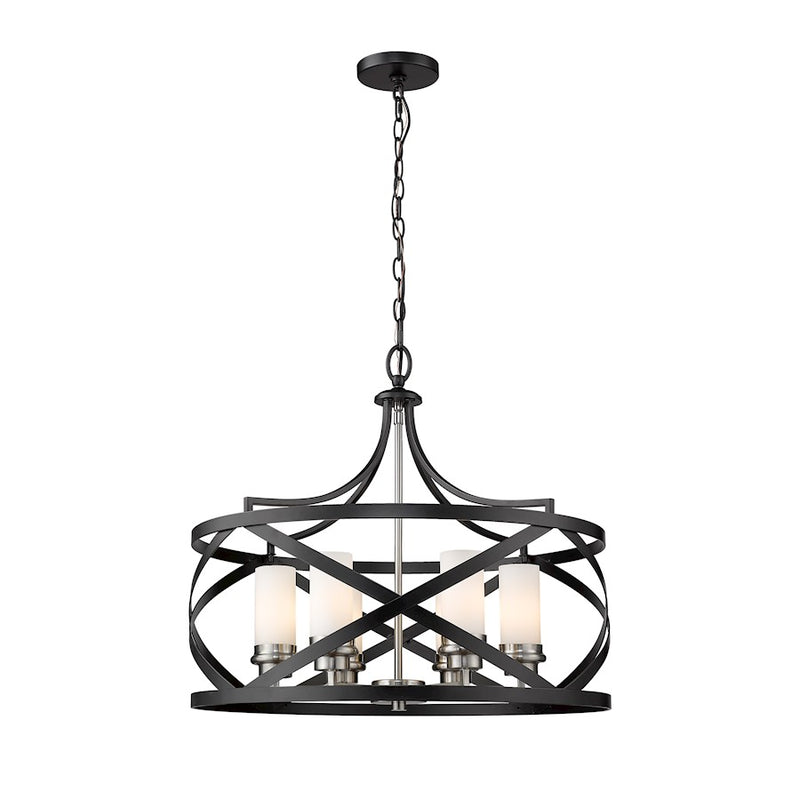 Z-Lite Malcalester 6 Light 21" Pendant, Black/Brushed Nickel/White